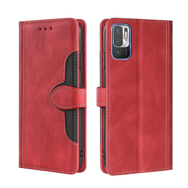 Xiaomi Redmi Note 10 5G / Poco M3 Pro 5G Skin Feel Straw Hat Magnetic Buckle Horizontal Flip PU Leather Case with Holder & Card Slots & Wallet(Red)