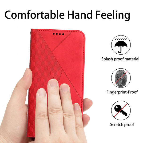 Xiaomi Redmi Note 10 4G Diamond Pattern Splicing Skin Feel Magnetic Horizontal Flip Leather Case with Card Slots & Holder & Wallet(Red)