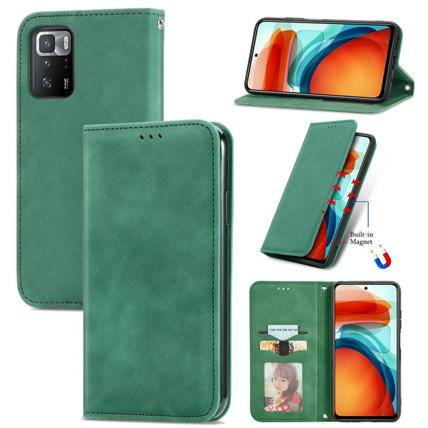 Xiaomi Redmi Note 10 Pro 5G Retro Skin Feel Business Magnetic Horizontal Flip Leather Case with Holder & Card Slots & Wallet & Photo Frame(Green)