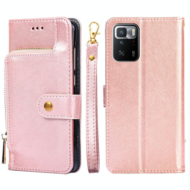 Zipper Bag PU + TPU Horizontal Flip Leather Case with Holder & Card Slot & Wallet & Lanyard - Xiaomi Redmi Note 10 Pro 5G CN Version(Rose Gold)