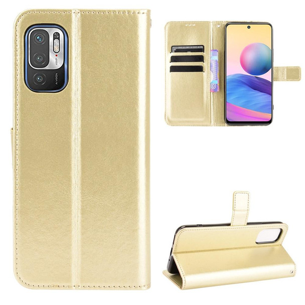 Xiaomi Redmi Note 10 JP Version Crazy Horse Texture Horizontal Flip Leather Case with Holder & Card Slots & Lanyard(Gold)