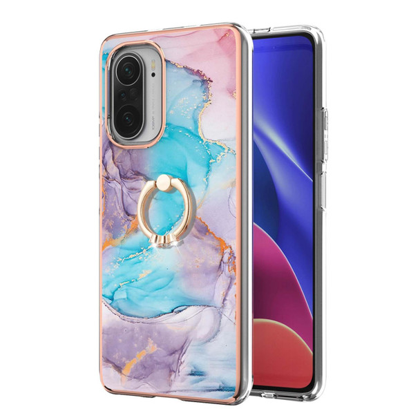 Xiaomi Mi 11i/Poco F3/Redmi K40/Redmi K40 Pro Electroplating Pattern IMD TPU Shockproof Case with Rhinestone Ring Holder(Milky Way Blue Marble)