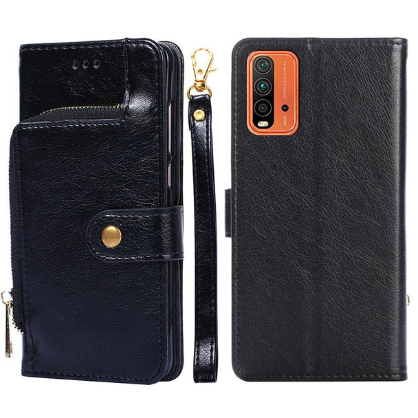 Zipper Bag PU + TPU Horizontal Flip Leather Case with Holder & Card Slot & Wallet & Lanyard - Xiaomi Redmi Note 9 4G (CN Version) / Redmi 9 Power / Redmi 9T(Black)