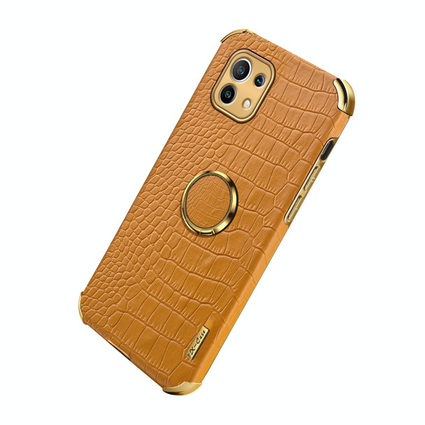 Xiaomi Mi 11 6D Electroplated TPU Crocodile Pattern Magnetic Leather Case with Ring Holder (Yellow)