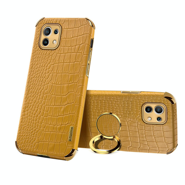 Xiaomi Mi 11 6D Electroplated TPU Crocodile Pattern Magnetic Leather Case with Ring Holder (Yellow)