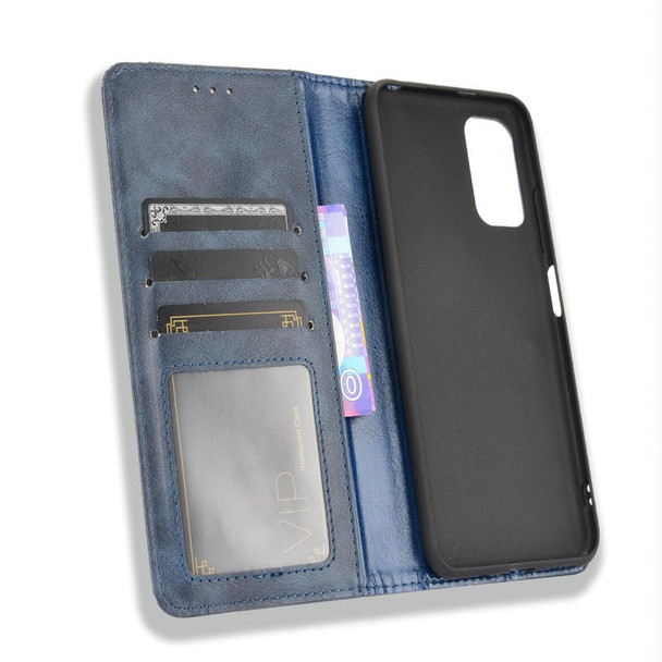 Xiaomi Redmi Note 10 5G Magnetic Buckle Retro Crazy Horse Texture Horizontal Flip Leather Case with Holder & Card Slots & Photo Frame(Blue)