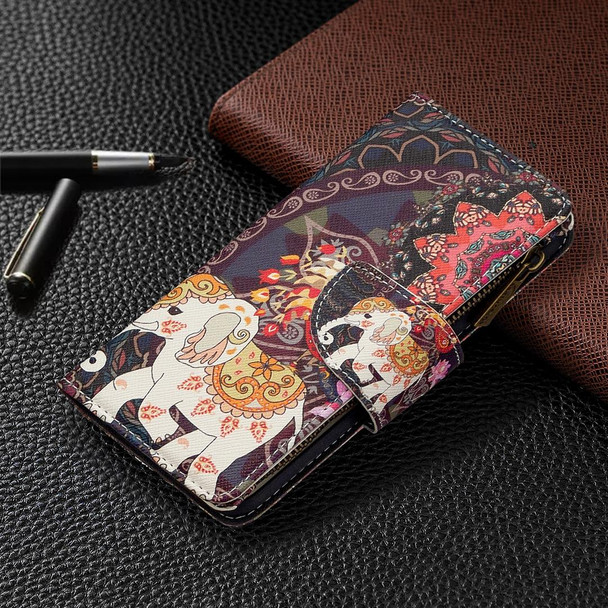 Xiaomi Redmi Note 7 Colored Drawing Pattern Zipper Horizontal Flip Leather Case with Holder & Card Slots & Wallet(Flower Elephants)