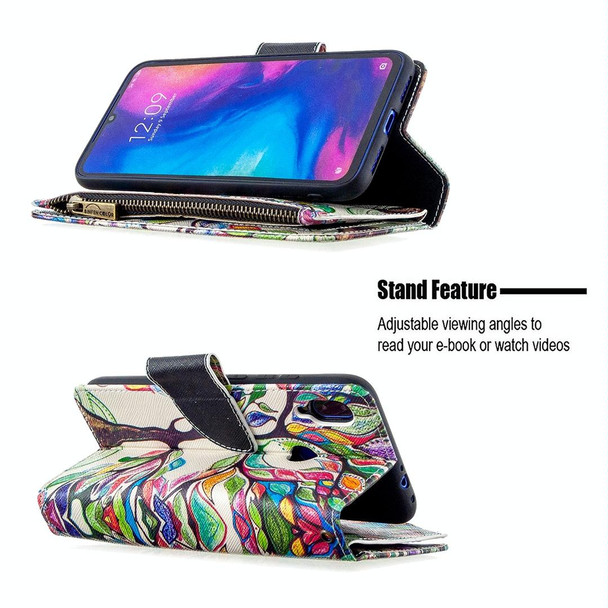 Xiaomi Redmi Note 7 Colored Drawing Pattern Zipper Horizontal Flip Leather Case with Holder & Card Slots & Wallet(Tree)