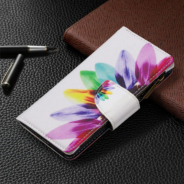 Xiaomi Redmi Note 9 Pro Colored Drawing Pattern Zipper Horizontal Flip Leather Case with Holder & Card Slots & Wallet(Sun Flower)