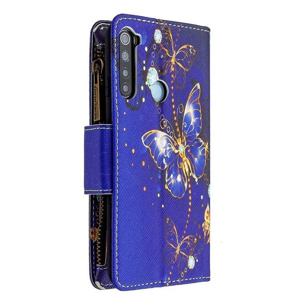 Xiaomi Redmi Note 8 Colored Drawing Pattern Zipper Horizontal Flip Leather Case with Holder & Card Slots & Wallet(Purple Butterfly)