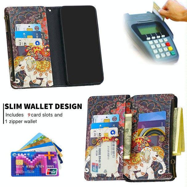 Xiaomi Redmi Note 8T Colored Drawing Pattern Zipper Horizontal Flip Leather Case with Holder & Card Slots & Wallet(Flower Elephants)