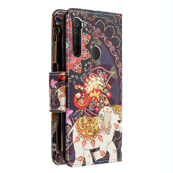 Xiaomi Redmi Note 8T Colored Drawing Pattern Zipper Horizontal Flip Leather Case with Holder & Card Slots & Wallet(Flower Elephants)