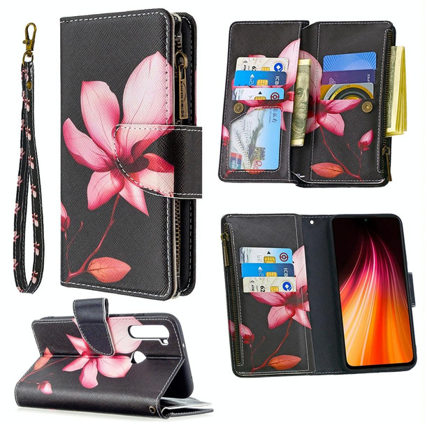 Xiaomi Redmi Note 8T Colored Drawing Pattern Zipper Horizontal Flip Leather Case with Holder & Card Slots & Wallet(Lotus)