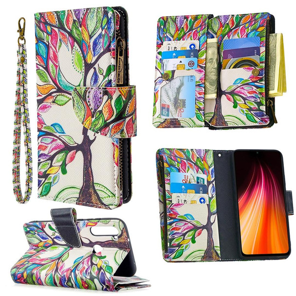 Xiaomi Redmi Note 8T Colored Drawing Pattern Zipper Horizontal Flip Leather Case with Holder & Card Slots & Wallet(Tree)