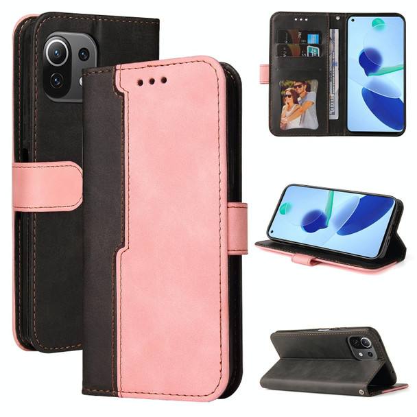 Xiaomi Mi 11 Lite Business Stitching-Color Horizontal Flip PU Leather Case with Holder & Card Slots & Photo Frame(Pink)