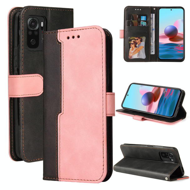 Xiaomi Redmi Note 10 4G Business Stitching-Color Horizontal Flip PU Leather Case with Holder & Card Slots & Photo Frame(Pink)