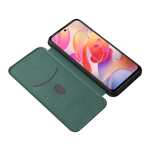 Xiaomi Redmi Note 10 5G Carbon Fiber Texture Magnetic Horizontal Flip TPU + PC + PU Leather Case with Card Slot(Green)