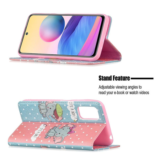 Xiaomi Poco M3 Pro / Redmi Note 10 5G Colored Drawing Pattern Invisible Magnetic Horizontal Flip PU Leather Case with Holder & Card Slots & Wallet(Elephant)