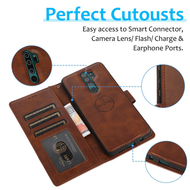 Xiaomi Redmi Note 8 Pro Calf Texture 2 in 1 Detachable Magnetic Back Cover Horizontal Flip Leather Case with Holder & Card Slots & Wallet & Photo Frame(Brown)