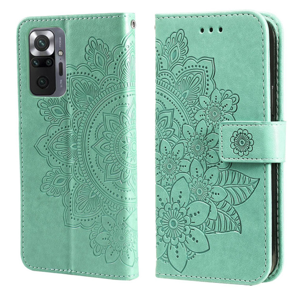 Xiaomi Redmi Note 10 Pro / Note 10 Pro Max 7-petal Flowers Embossing Pattern Horizontal Flip PU Leather Case with Holder & Card Slots & Wallet & Photo Frame(Green)