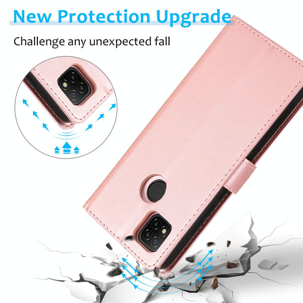 Xiaomi Redmi 9C Calf Texture 2 in 1 Detachable Magnetic Back Cover Horizontal Flip Leather Case with Holder & Card Slots & Wallet & Photo Frame(Rose Gold)