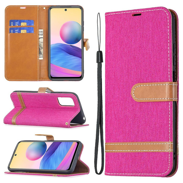 Xiaomi Poco M3 Pro / Redmi Note 10 5G Color Matching Denim Texture Horizontal Flip Leather Case with Holder & Card Slots & Wallet & Lanyard(Rose Red)