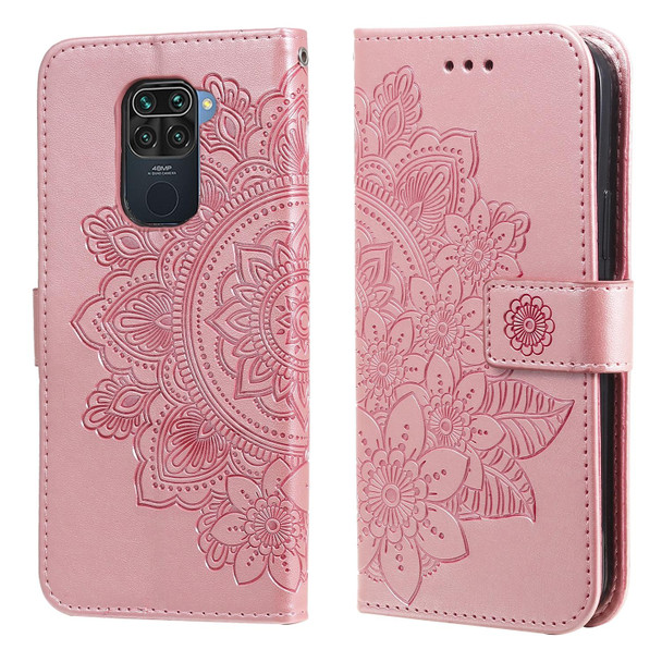 Xiaomi Redmi Note 9 4G (Foreign Version) / Mi 10X 4G 7-petal Flowers Embossing Pattern Horizontal Flip PU Leather Case with Holder & Card Slots & Wallet & Photo Frame(Rose Gold)