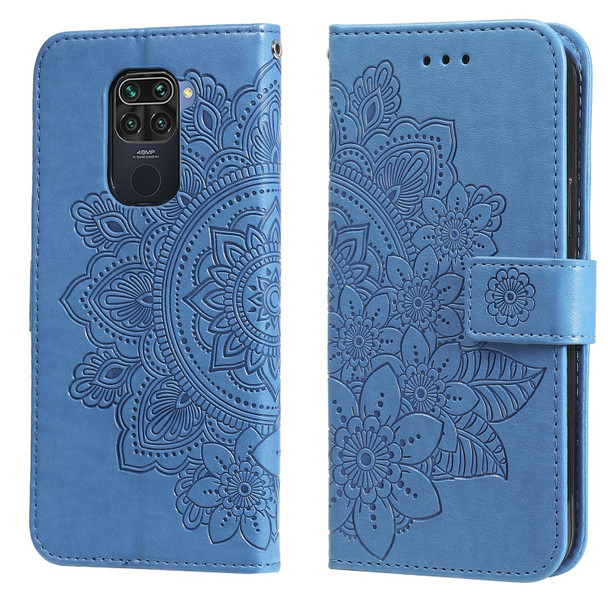 Xiaomi Redmi Note 9 4G (Foreign Version) / Mi 10X 4G 7-petal Flowers Embossing Pattern Horizontal Flip PU Leather Case with Holder & Card Slots & Wallet & Photo Frame(Blue)