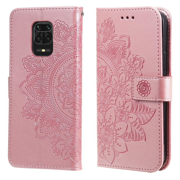 Xiaomi Redmi Note 9s/Note 9 Pro 4G/Note 9 Pro Max 7-petal Flowers Embossing Pattern Horizontal Flip PU Leather Case with Holder & Card Slots & Wallet & Photo Frame(Rose Gold)