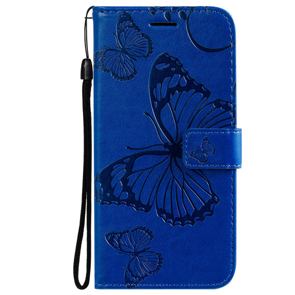 Xiaomi Redmi Note 10 4G Pressed Printing Butterfly Pattern Horizontal Flip PU Leather Case with Holder & Card Slots & Wallet & Lanyard(Blue)