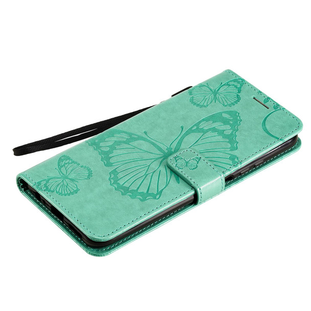 Xiaomi Redmi Note 10 4G Pressed Printing Butterfly Pattern Horizontal Flip PU Leather Case with Holder & Card Slots & Wallet & Lanyard(Green)