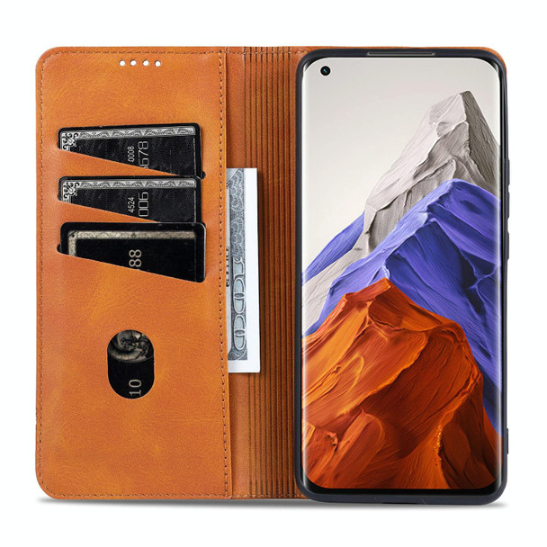 Xiaomi Mi 11 Pro AZNS Magnetic Calf Texture Horizontal Flip Leather Case with Card Slots & Holder & Wallet(Light Brown)