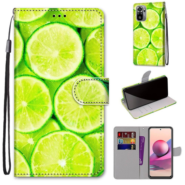 Xiaomi Redmi Note 10 4G / Note 10S Coloured Drawing Cross Texture Horizontal Flip PU Leather Case with Holder & Card Slots & Wallet & Lanyard(Green Lemon)