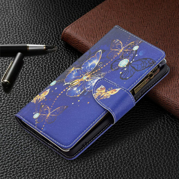 Xiaomi Redmi Note 10 Pro Colored Drawing Pattern Zipper Horizontal Flip Leather Case with Holder & Card Slots & Wallet(Purple Butterfly)