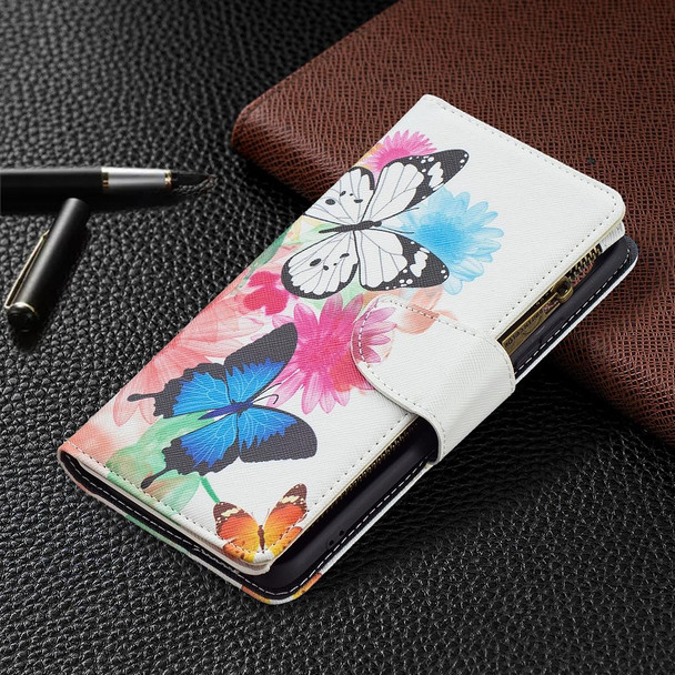 Xiaomi Mi 11i / Poco F3 / Redmi K40 / K40 Pro Colored Drawing Pattern Zipper Horizontal Flip Leather Case with Holder & Card Slots & Wallet(Two Butterflies)
