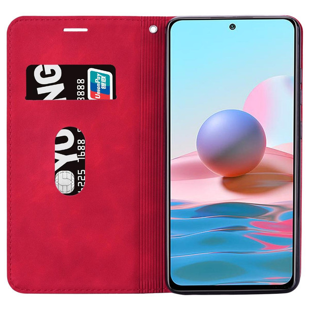 Xiaomi Redmi Note 10 4G Frosted Business Magnetic Horizontal Flip PU Leather Case with Holder & Card Slot & Lanyard(Red)