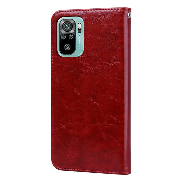 Xiaomi Redmi Note 10 Business Style Oil Wax Texture Horizontal Flip Leather Case with Holder & Card Slots & Wallet(Red)