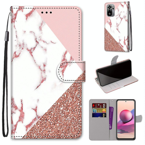 Xiaomi Redmi Note 10 4G / Note 10S Coloured Drawing Cross Texture Horizontal Flip PU Leather Case with Holder & Card Slots & Wallet & Lanyard(Pink Stone Texture)