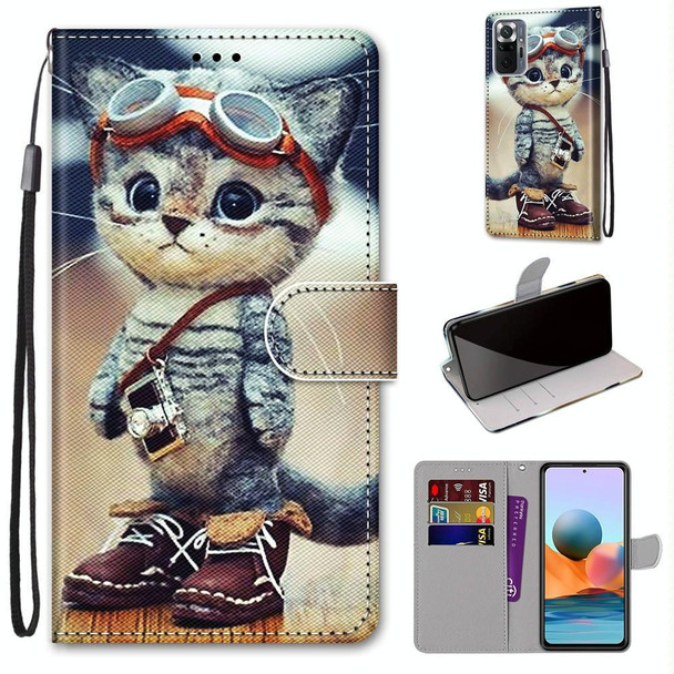 Xiaomi Redmi Note 10 Pro Max / Note 10 Pro Coloured Drawing Cross Texture Horizontal Flip PU Leather Case with Holder & Card Slots & Wallet & Lanyard(Leather Shoes Cat)