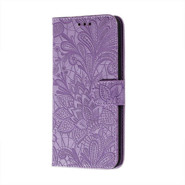 Xiaomi Redmi Note 9T 5G Lace Flower Embossing Pattern Horizontal Flip Leather Case with Holder & Card Slots & Wallet & Photo Frame(Purple)