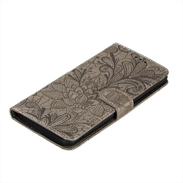 Xiaomi Redmi Note 9T 5G Lace Flower Embossing Pattern Horizontal Flip Leather Case with Holder & Card Slots & Wallet & Photo Frame(Grey)