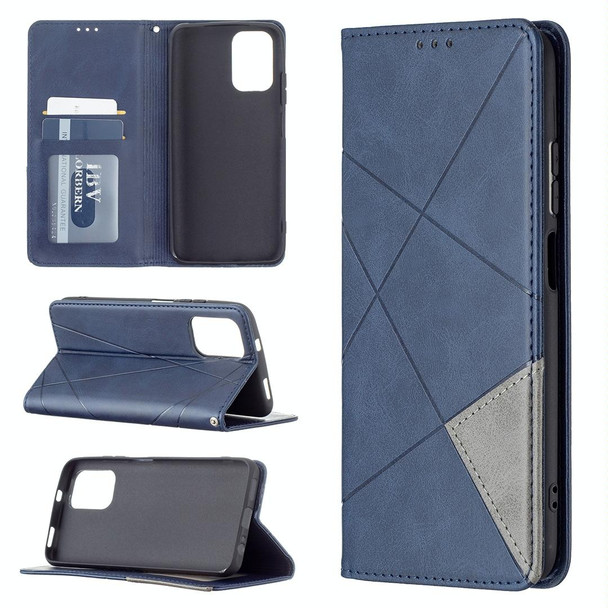 Xiaomi Redmi Note 10 4G / Note 10s Rhombus Texture Horizontal Flip Magnetic Leather Case with Holder & Card Slots(Blue)