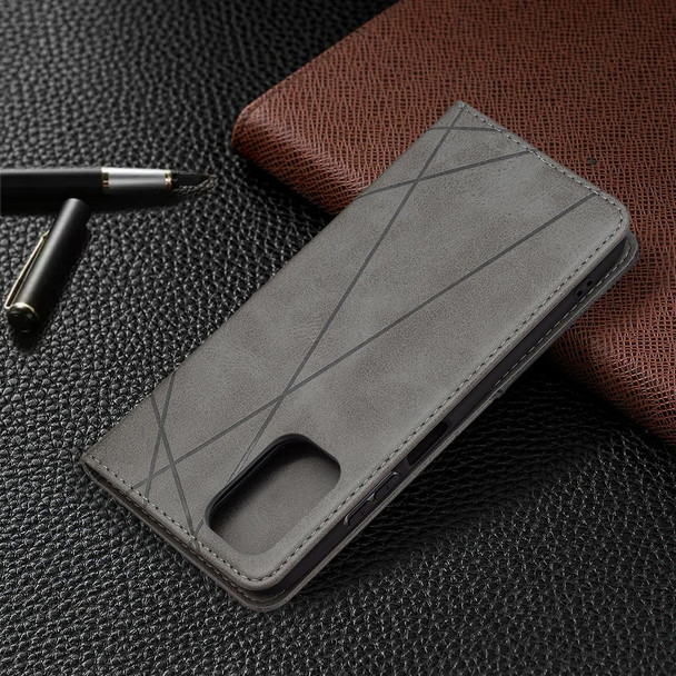 Xiaomi Redmi Note 10 4G / Note 10s Rhombus Texture Horizontal Flip Magnetic Leather Case with Holder & Card Slots(Grey)