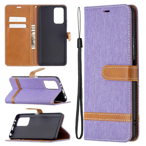 Xiaomi Redmi Note 10 Pro Color Matching Denim Texture Horizontal Flip Leather Case with Holder & Card Slots & Wallet & Lanyard(Purple)