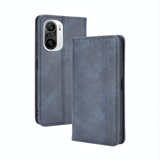 Xiaomi Mi 11i / Poco F3 / Redmi K40 / K40 Pro / K40 Pro+ Magnetic Buckle Retro Crazy Horse Texture Horizontal Flip Leather Case with Holder & Card Slots & Photo Frame(Blue)