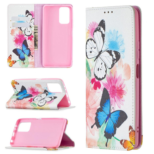 Xiaomi Redmi Note 10 Pro Colored Drawing Pattern Invisible Magnetic Horizontal Flip PU Leather Case with Holder & Card Slots & Wallet(Two Butterflies)