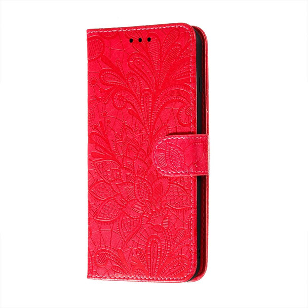 Xiaomi Redmi 9T / Poco M3 Lace Flower Embossing Pattern Horizontal Flip Leather Case with Holder & Card Slots & Wallet & Photo Frame(Red)