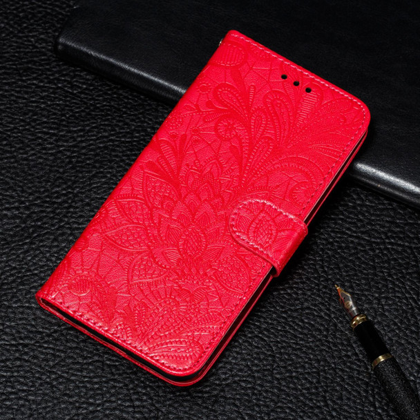 Xiaomi Redmi 9T / Poco M3 Lace Flower Embossing Pattern Horizontal Flip Leather Case with Holder & Card Slots & Wallet & Photo Frame(Red)