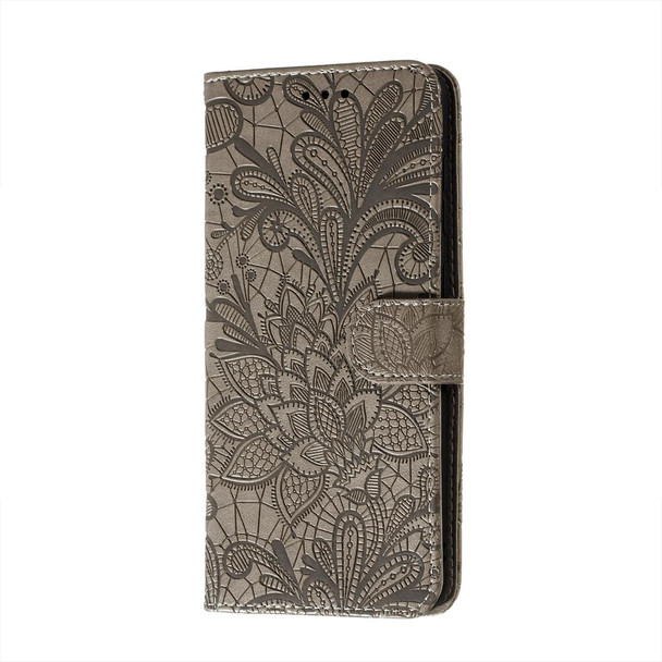 Xiaomi Redmi Note 10 4G Lace Flower Embossing Pattern Horizontal Flip Leather Case with Holder & Card Slots & Wallet & Photo Frame(Grey)