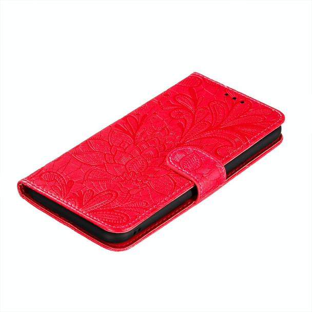 Xiaomi Redmi Note 9T 5G Lace Flower Embossing Pattern Horizontal Flip Leather Case with Holder & Card Slots & Wallet & Photo Frame(Red)